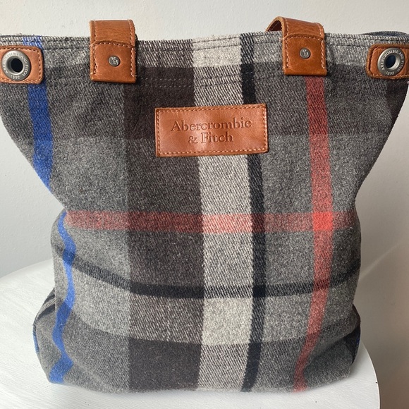 Abercrombie & Fitch Handbags - Abercrombie & Fitch  Wool and Leather Plaid Tote Bag